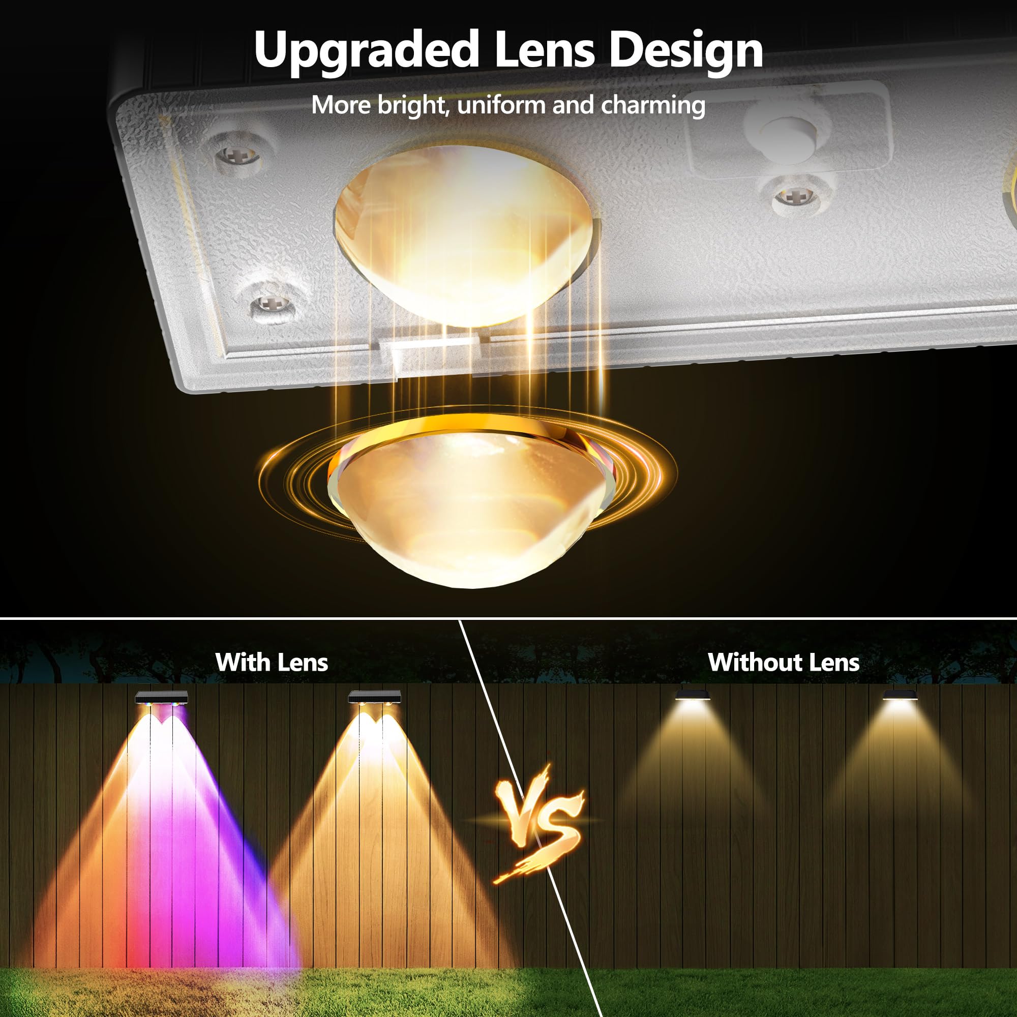 BrizLabs 8 Pack Solar Fence Lights - Color Changing RGB & Warm White, 250lm Waterproof Deck Lighting for Outdoor Use